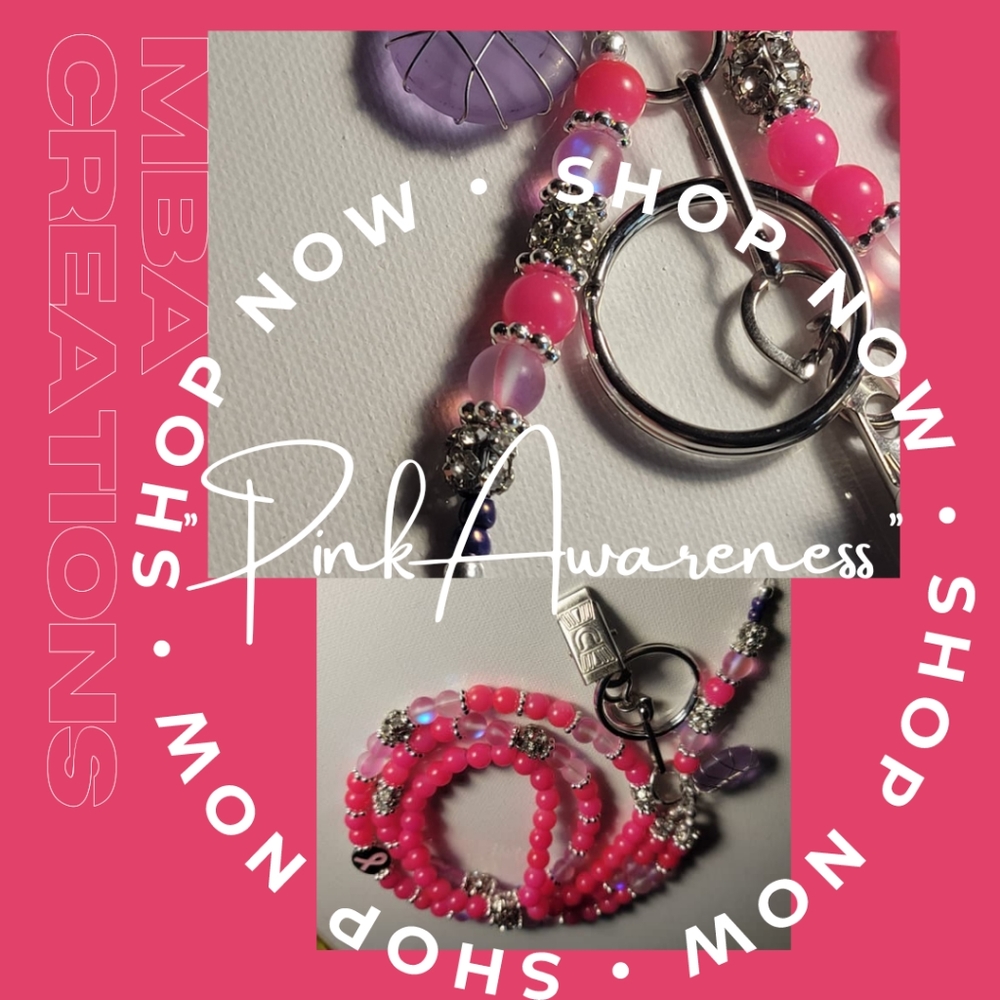 "Pink Awareness" beaded lanyard.